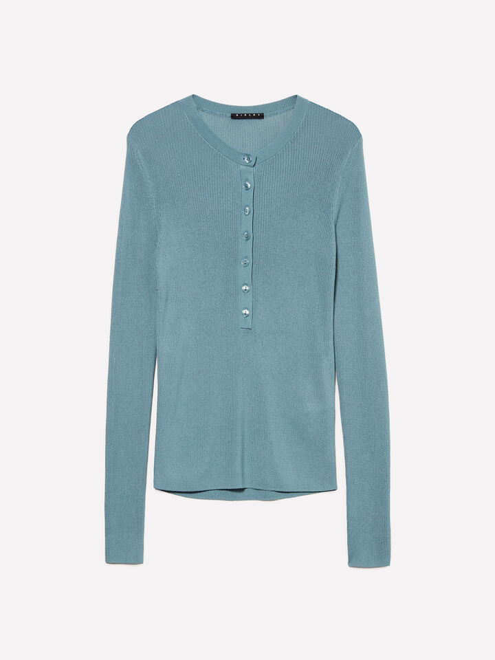Powder blue Henley top - women's crew neck sweaters - Blue | Sisley image number 5